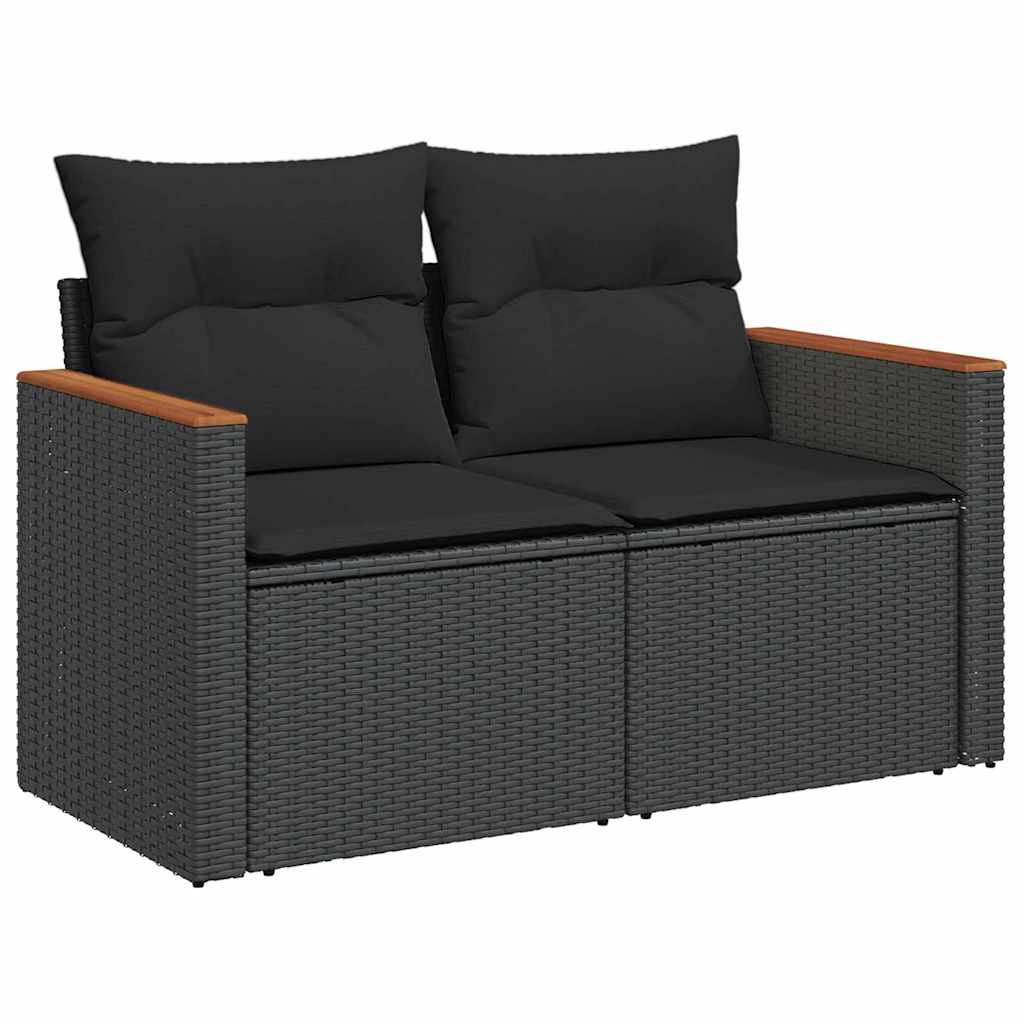 Garten-Sofa-Set mit Kissen 8 pcs Schwarz Poly Rattan